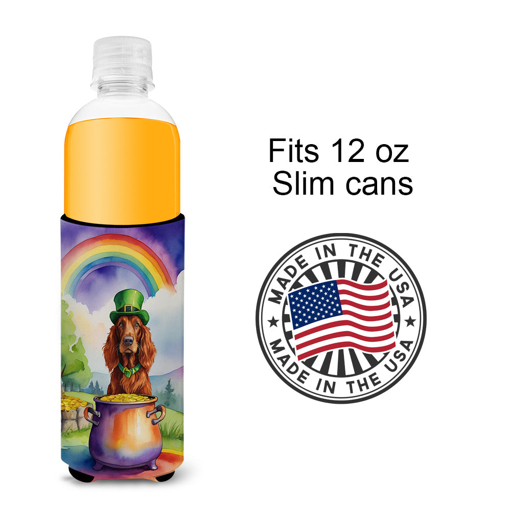Irish Setter St Patrick's Day Slim Can Hugger , Insulated Foam Hugger for 12 oz Slim Cans, Beer Bottles & Water Bottles, Printed in USA