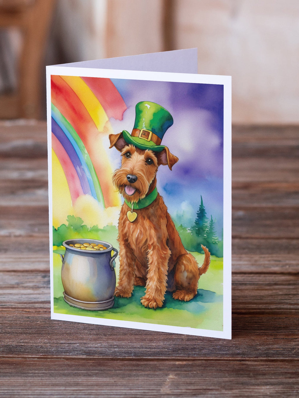 Irish Terrier St Patrick's Day Greeting Cards Pack of 8 Blank Cards with Envelopes Whimsical A7 Size 5x7