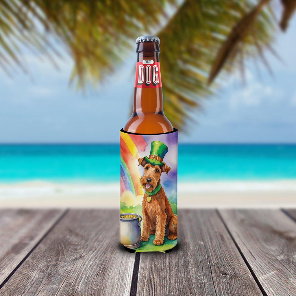 Irish Terrier St Patrick's Day Slim Can Hugger , Insulated Foam Hugger for 12 oz Slim Cans, Beer Bottles & Water Bottles, Printed in USA
