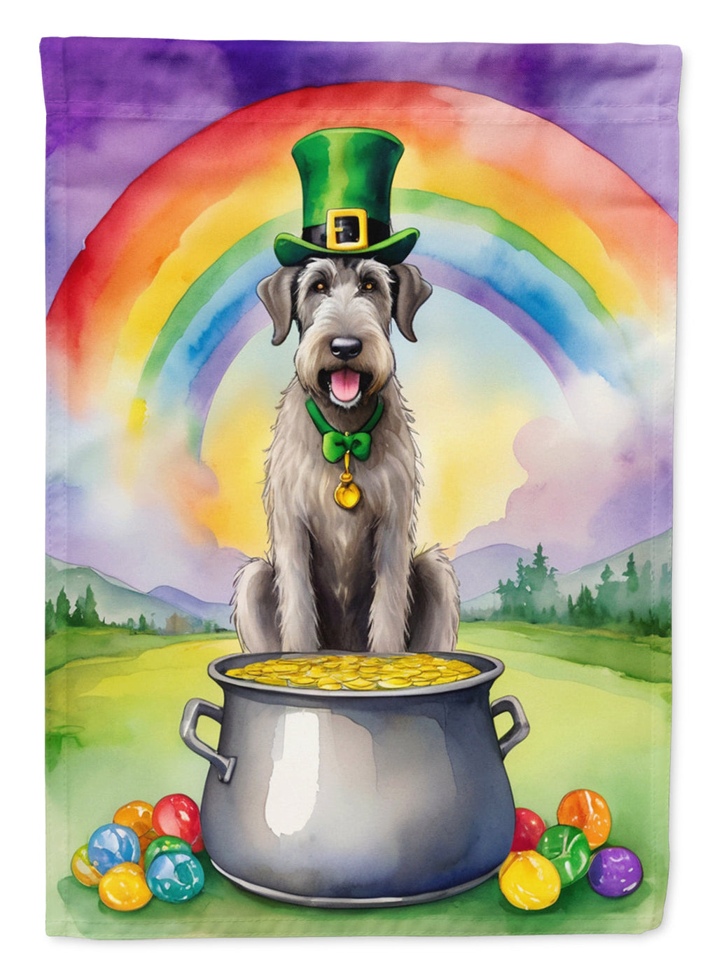 Irish Wolfhound St Patrick's Day House Flag 28x40 Porch Sleeve Pole Decorative Outside Yard Banner Artwork Wall Hanging, Polyester