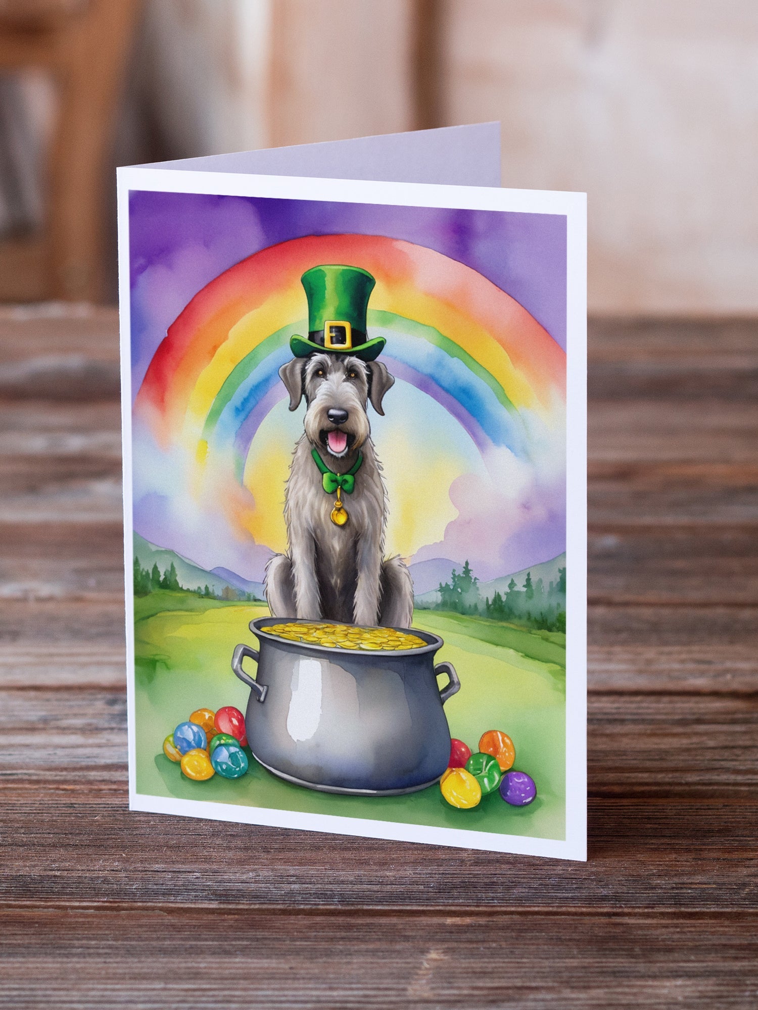 Irish Wolfhound St Patrick's Day Greeting Cards Pack of 8 Blank Cards with Envelopes Whimsical A7 Size 5x7