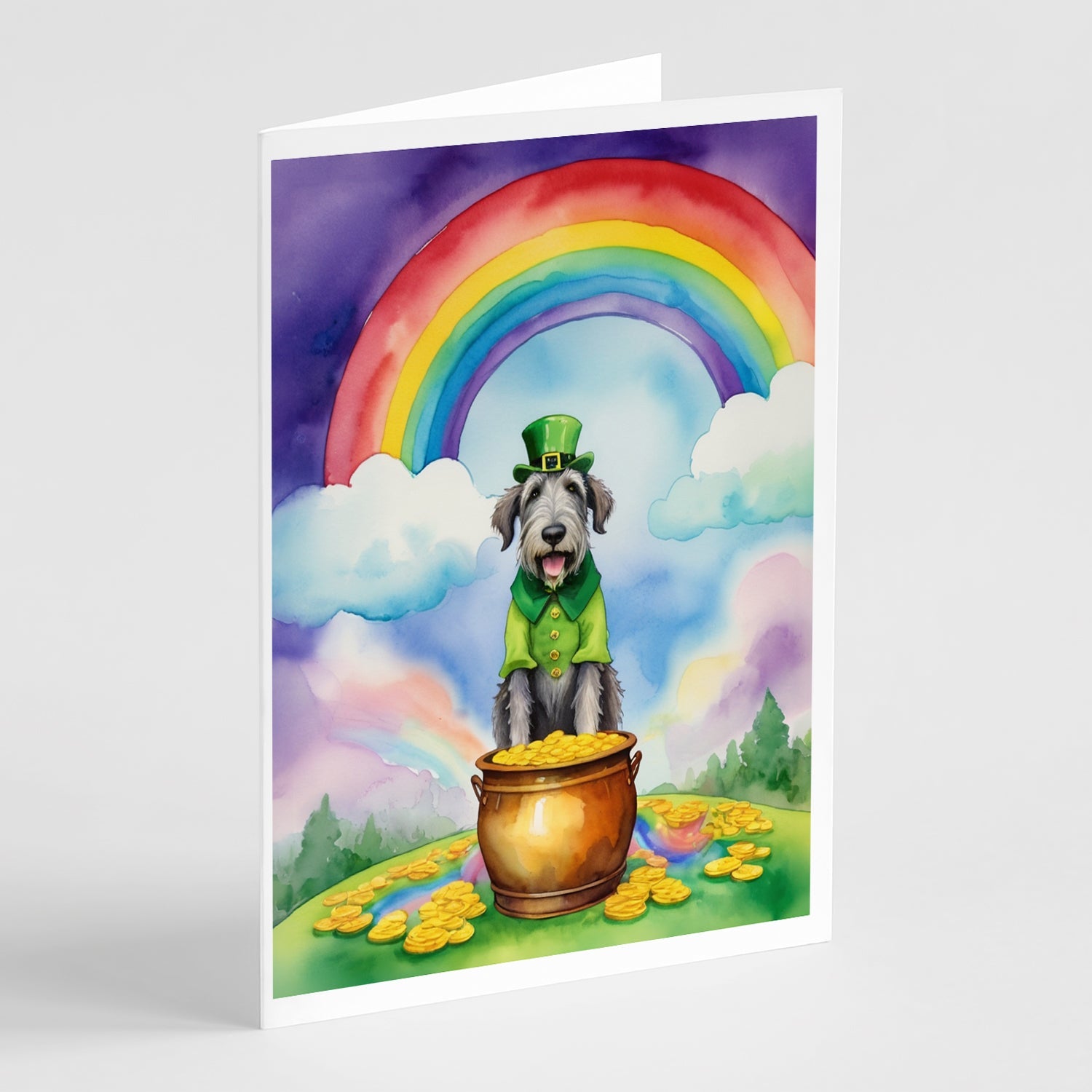 Irish Wolfhound St Patrick's Day Greeting Cards Pack of 8 Blank Cards with Envelopes Whimsical A7 Size 5x7