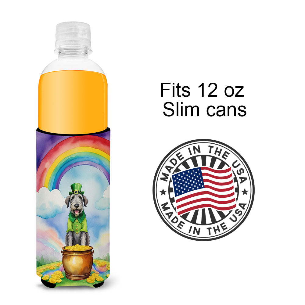 Irish Wolfhound St Patrick's Day Slim Can Hugger , Insulated Foam Hugger for 12 oz Slim Cans, Beer Bottles & Water Bottles, Printed in USA