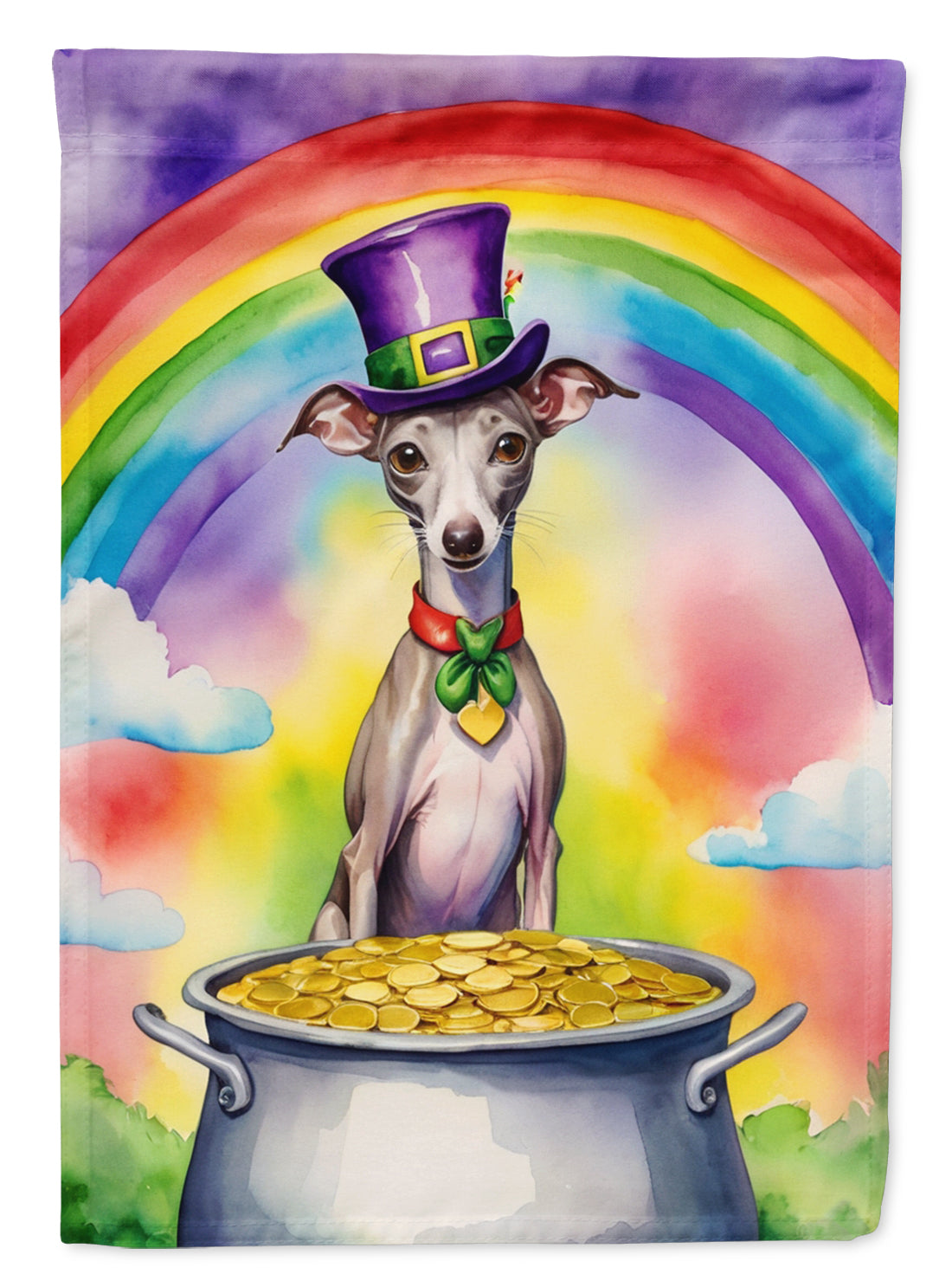 Italian Greyhound St Patrick's Day House Flag 28x40 Porch Sleeve Pole Decorative Outside Yard Banner Artwork Wall Hanging, Polyester