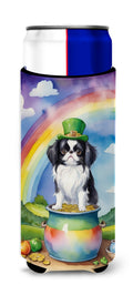 Japanese Chin St Patrick's Day Slim Can Hugger , Insulated Foam Hugger for 12 oz Slim Cans, Beer Bottles & Water Bottles, Printed in USA