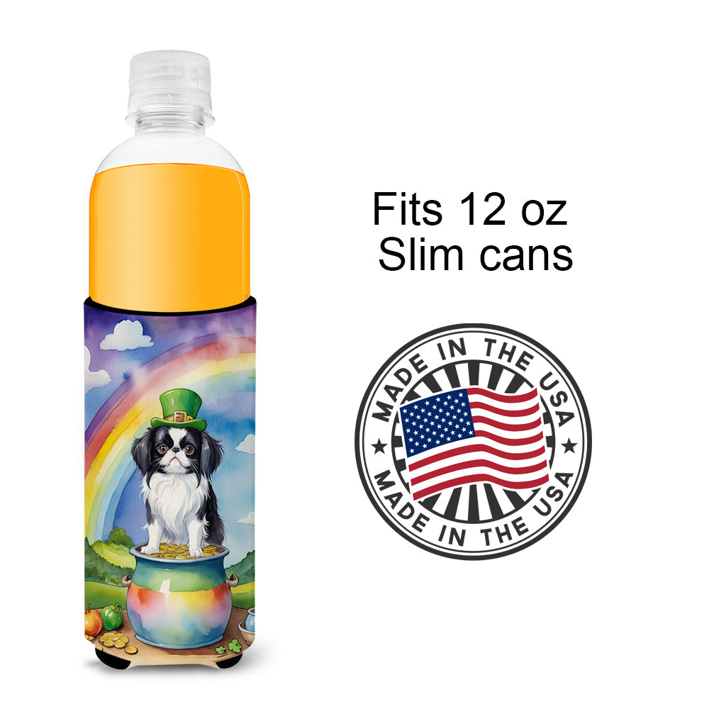 Japanese Chin St Patrick's Day Slim Can Hugger , Insulated Foam Hugger for 12 oz Slim Cans, Beer Bottles & Water Bottles, Printed in USA