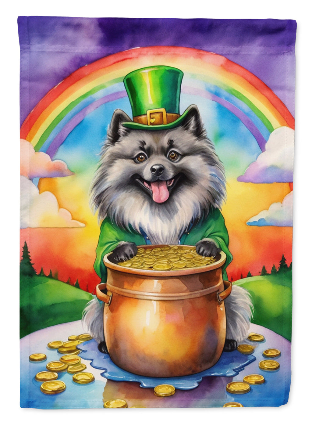 Keeshond St Patrick's Day House Flag 28x40 Porch Sleeve Pole Decorative Outside Yard Banner Artwork Wall Hanging, Polyester
