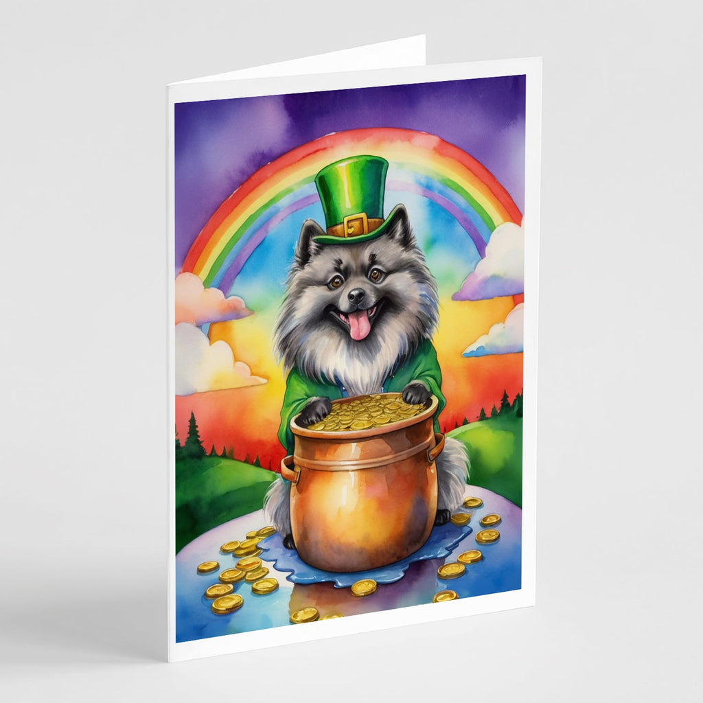 Keeshond St Patrick's Day Greeting Cards Pack of 8 Blank Cards with Envelopes Whimsical A7 Size 5x7