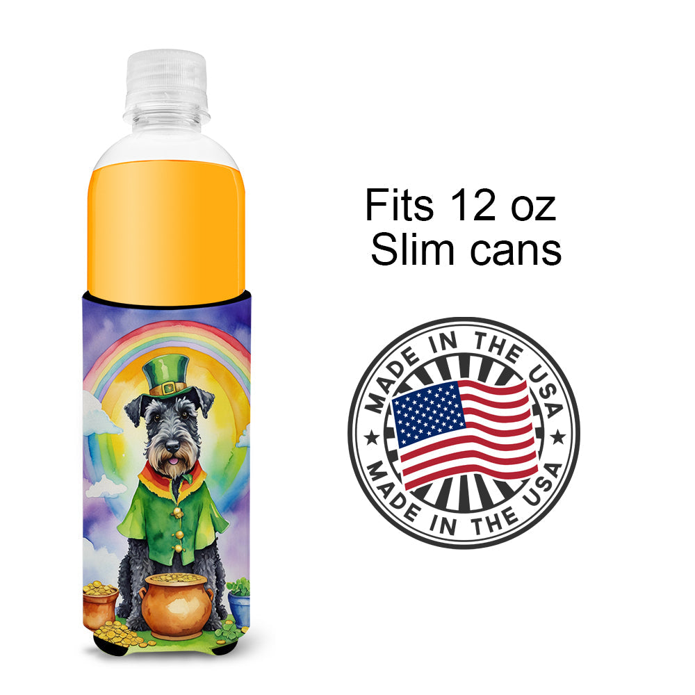 Kerry Blue Terrier St Patrick's Day Slim Can Hugger , Insulated Foam Hugger for 12 oz Slim Cans, Beer Bottles & Water Bottles, Printed in USA