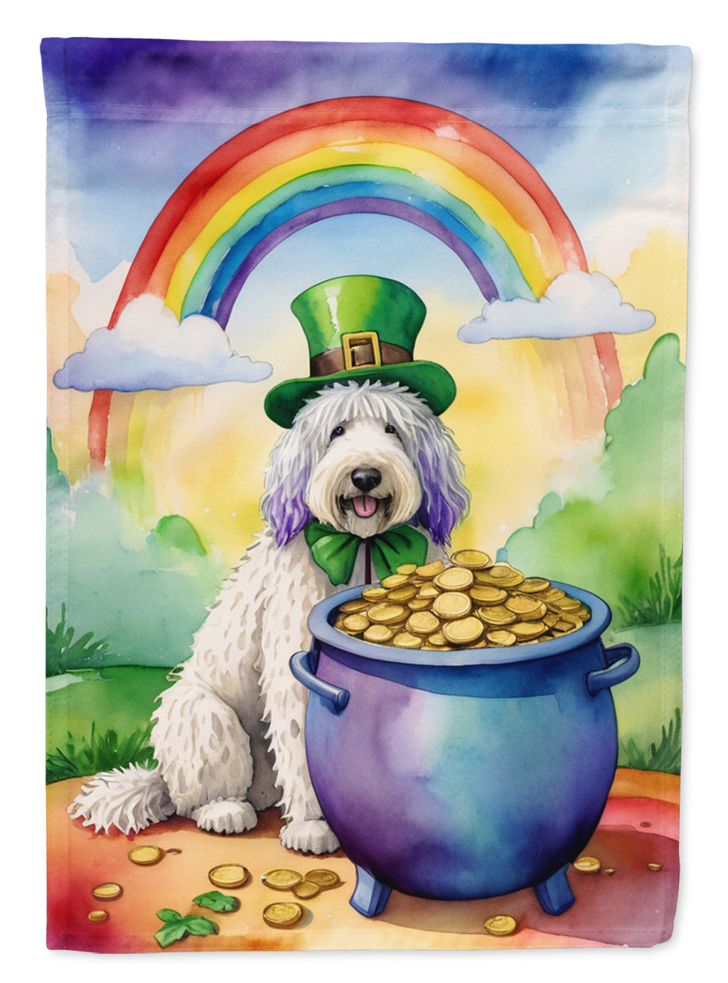 Komondor St Patrick's Day House Flag 28x40 Porch Sleeve Pole Decorative Outside Yard Banner Artwork Wall Hanging, Polyester