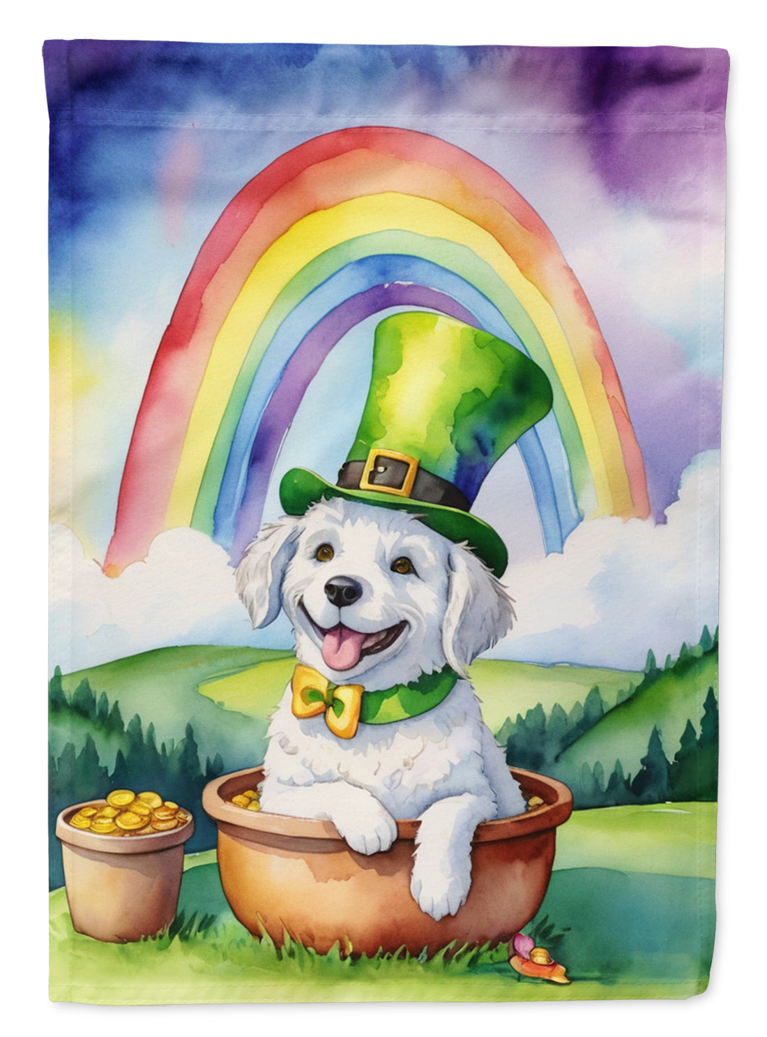 Kuvasz St Patrick's Day House Flag 28x40 Porch Sleeve Pole Decorative Outside Yard Banner Artwork Wall Hanging, Polyester