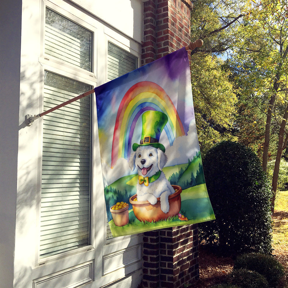 Kuvasz St Patrick's Day House Flag 28x40 Porch Sleeve Pole Decorative Outside Yard Banner Artwork Wall Hanging, Polyester