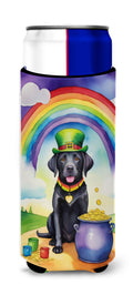 Labrador Retriever St Patrick's Day Slim Can Hugger , Insulated Foam Hugger for 12 oz Slim Cans, Beer Bottles & Water Bottles, Printed in USA