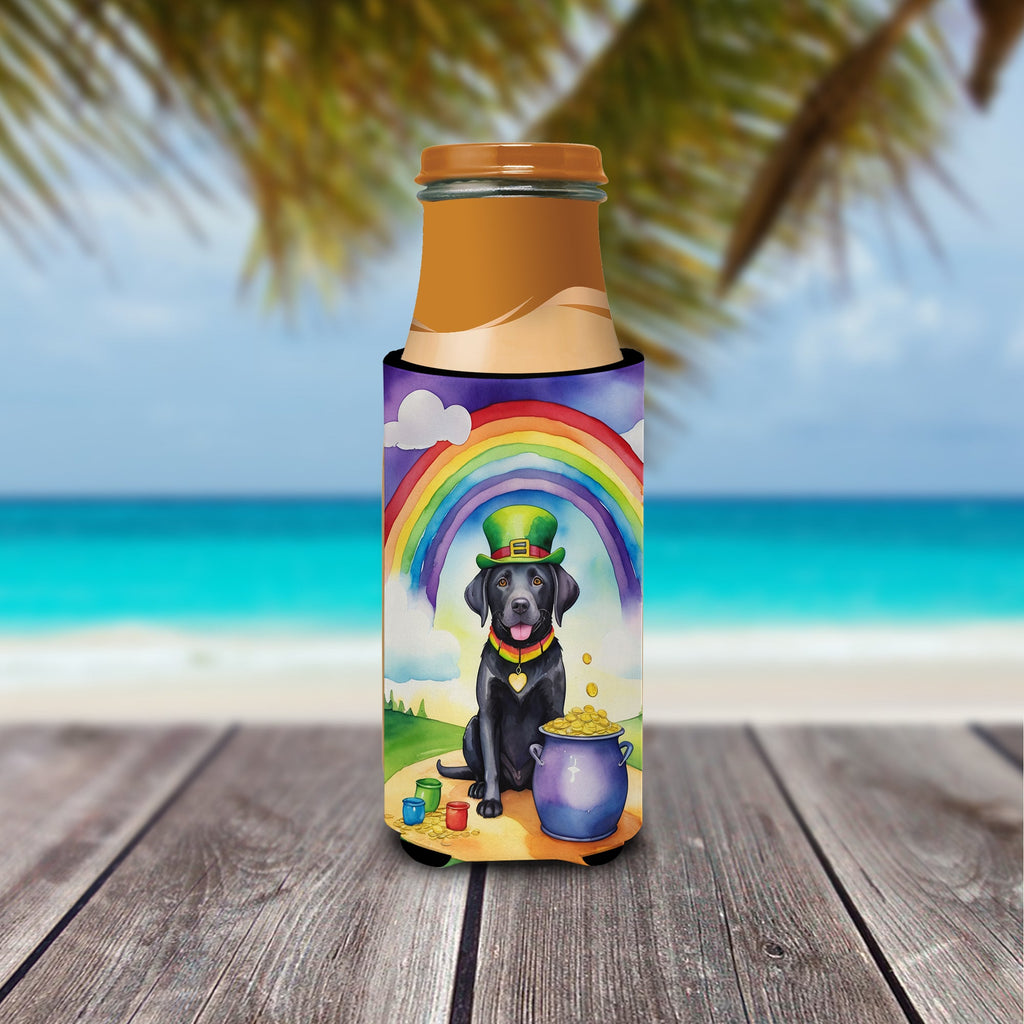 Labrador Retriever St Patrick's Day Slim Can Hugger , Insulated Foam Hugger for 12 oz Slim Cans, Beer Bottles & Water Bottles, Printed in USA