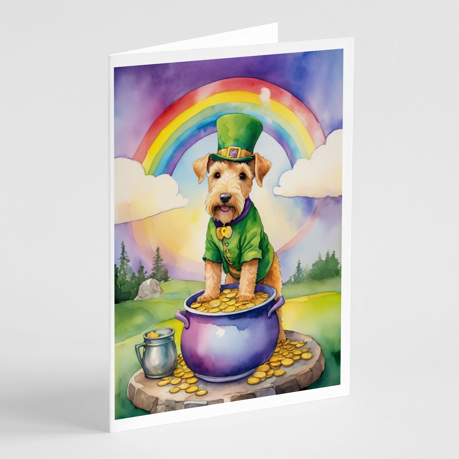 Lakeland Terrier St Patrick's Day Greeting Cards Pack of 8 Blank Cards with Envelopes Whimsical A7 Size 5x7