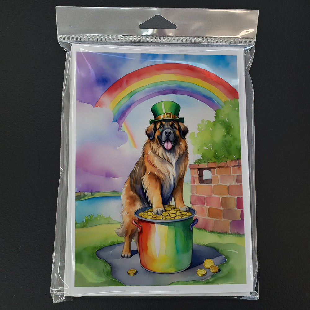 Leonberger St Patrick's Day Greeting Cards Pack of 8 Blank Cards with Envelopes Whimsical A7 Size 5x7