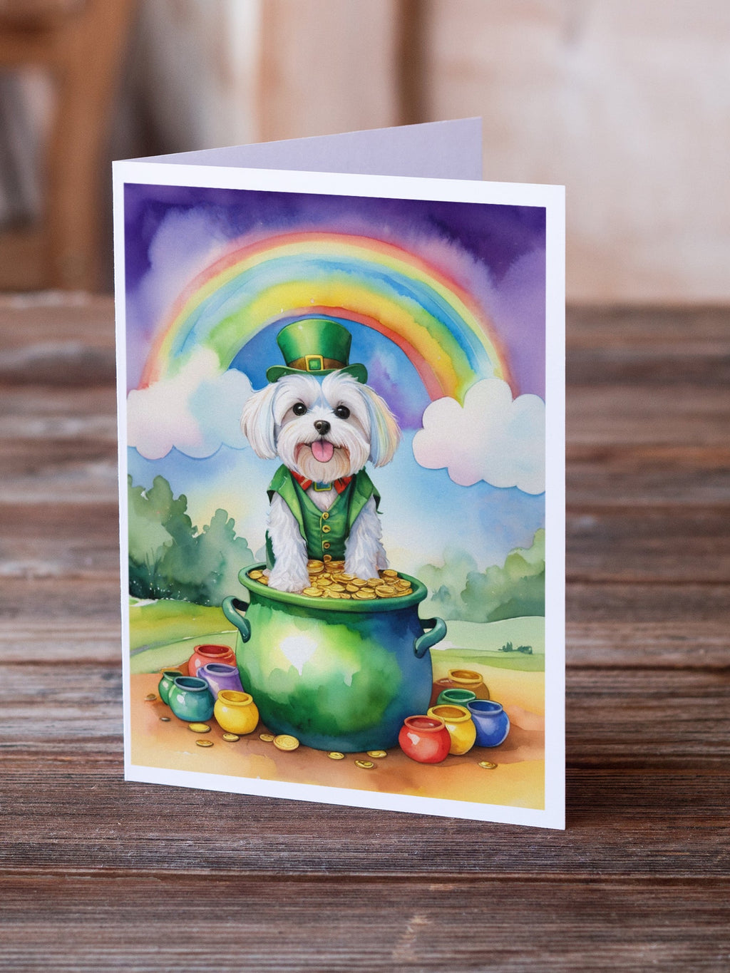 Maltese St Patrick's Day Greeting Cards Pack of 8 Blank Cards with Envelopes Whimsical A7 Size 5x7