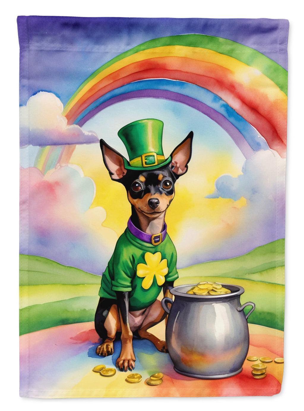 Miniature Pinscher St Patrick's Day House Flag 28x40 Porch Sleeve Pole Decorative Outside Yard Banner Artwork Wall Hanging, Polyester