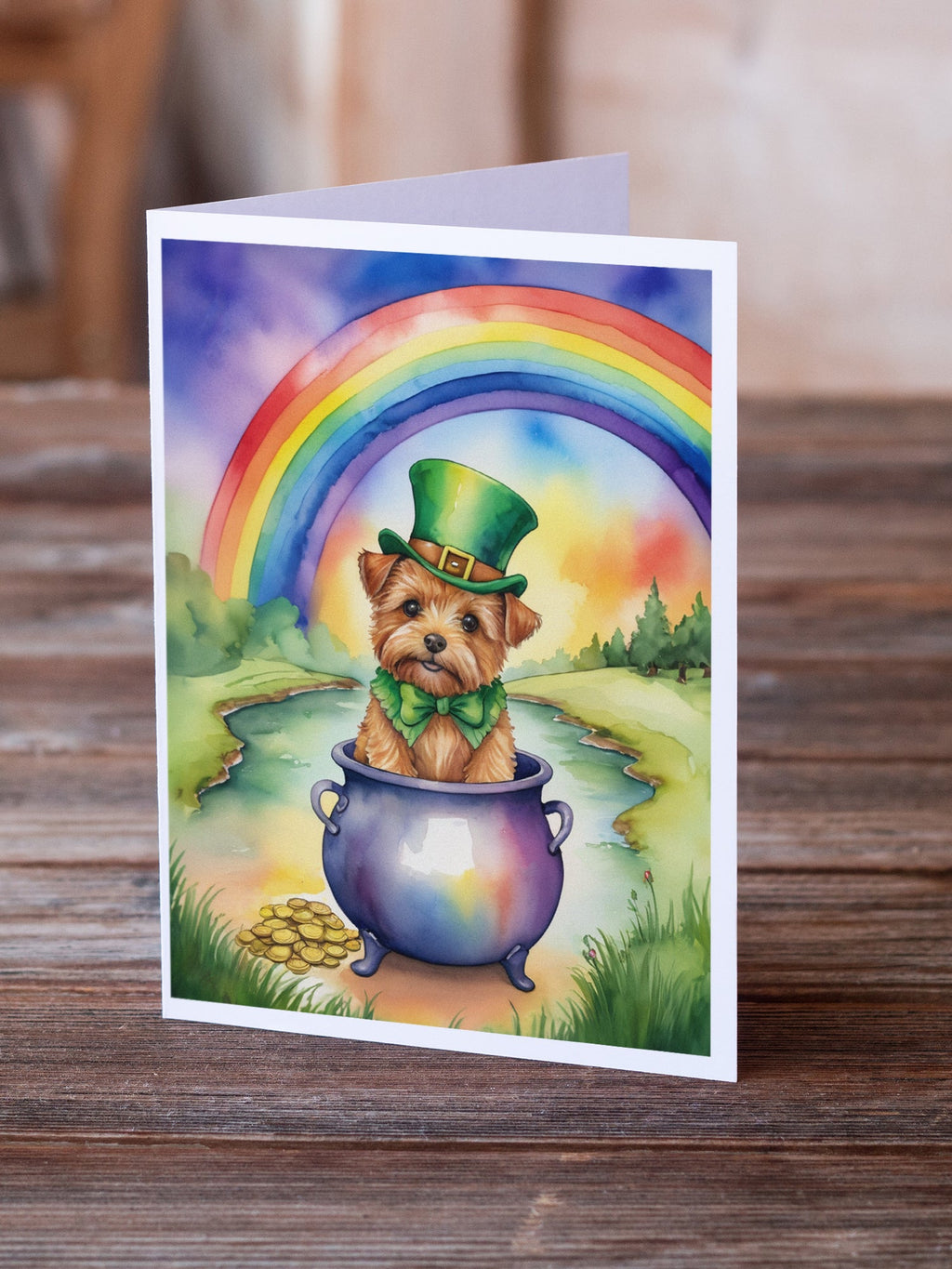 Norfolk Terrier St Patrick's Day Greeting Cards Pack of 8 Blank Cards with Envelopes Whimsical A7 Size 5x7