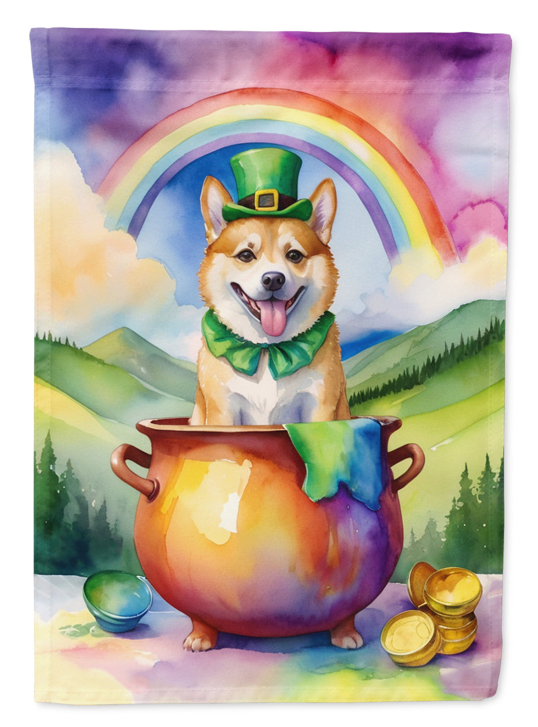Norwegian Buhund St Patrick's Day House Flag 28x40 Porch Sleeve Pole Decorative Outside Yard Banner Artwork Wall Hanging, Polyester