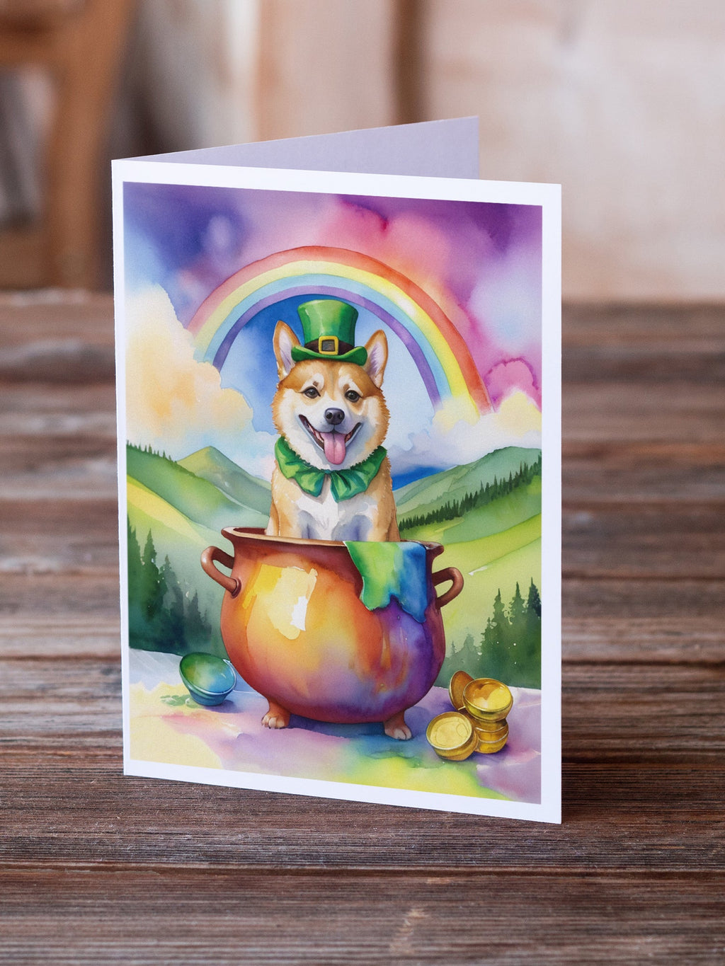 Norwegian Buhund St Patrick's Day Greeting Cards Pack of 8 Blank Cards with Envelopes Whimsical A7 Size 5x7
