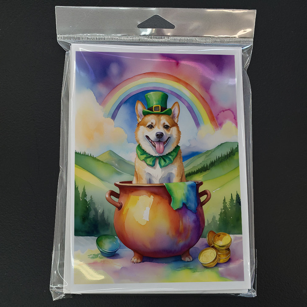 Norwegian Buhund St Patrick's Day Greeting Cards Pack of 8 Blank Cards with Envelopes Whimsical A7 Size 5x7