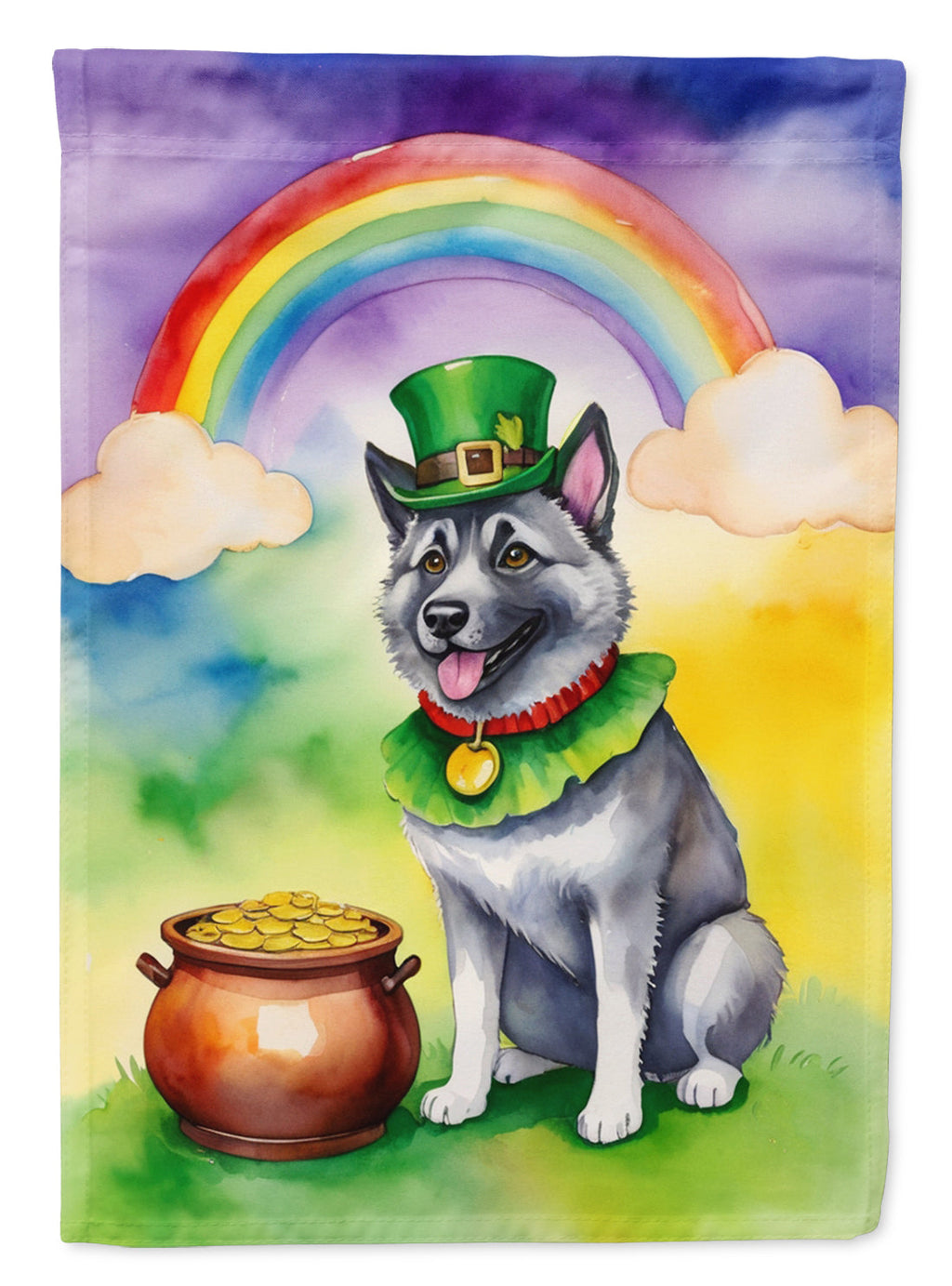 Norwegian Elkhound St Patrick's Day House Flag 28x40 Porch Sleeve Pole Decorative Outside Yard Banner Artwork Wall Hanging, Polyester