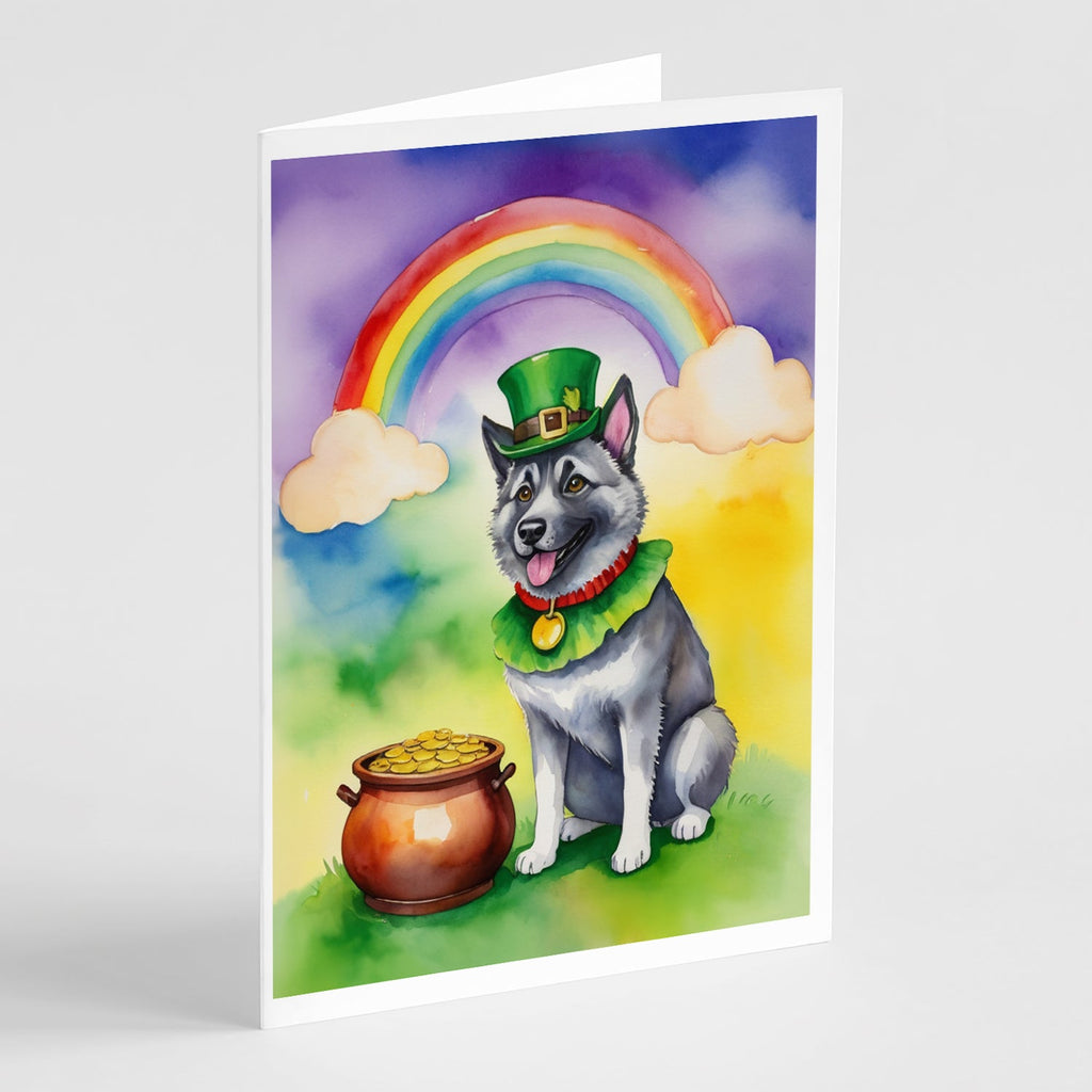 Norwegian Elkhound St Patrick's Day Greeting Cards Pack of 8 Blank Cards with Envelopes Whimsical A7 Size 5x7