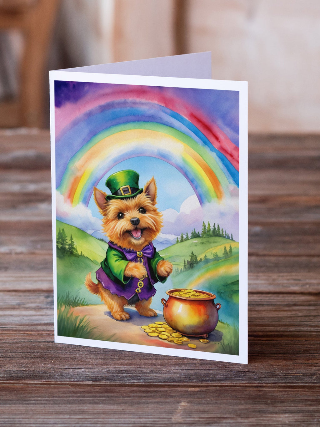 Norwich Terrier St Patrick's Day Greeting Cards Pack of 8 Blank Cards with Envelopes Whimsical A7 Size 5x7
