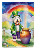 Old English Sheepdog St Patrick's Day House Flag 28x40 Porch Sleeve Pole Decorative Outside Yard Banner Artwork Wall Hanging, Polyester