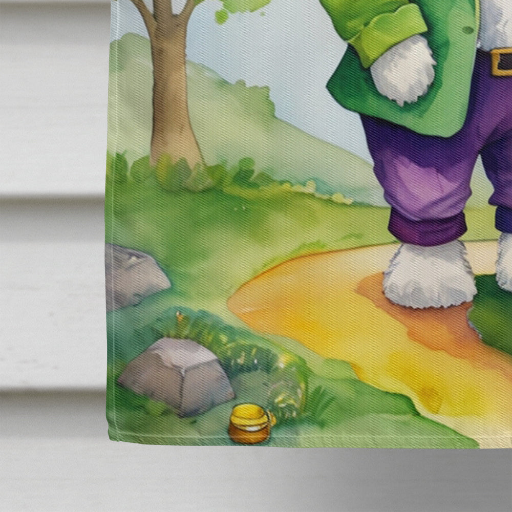 Old English Sheepdog St Patrick's Day House Flag 28x40 Porch Sleeve Pole Decorative Outside Yard Banner Artwork Wall Hanging, Polyester