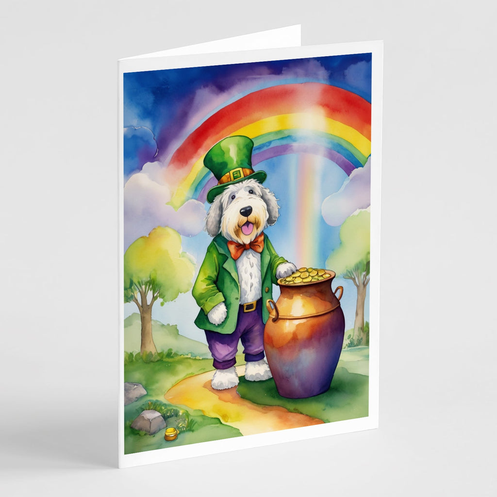Old English Sheepdog St Patrick's Day Greeting Cards Pack of 8 Blank Cards with Envelopes Whimsical A7 Size 5x7