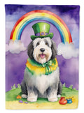 Old English Sheepdog St Patrick's Day House Flag 28x40 Porch Sleeve Pole Decorative Outside Yard Banner Artwork Wall Hanging, Polyester