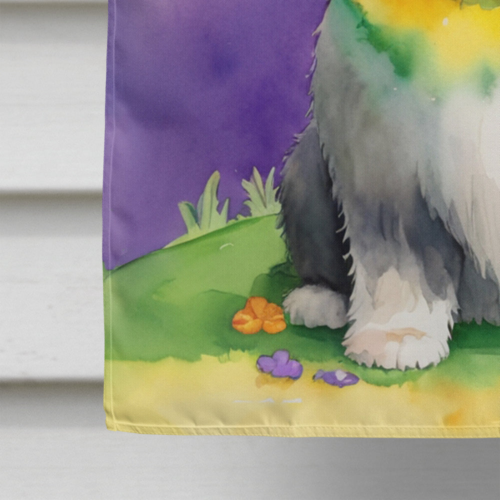 Old English Sheepdog St Patrick's Day House Flag 28x40 Porch Sleeve Pole Decorative Outside Yard Banner Artwork Wall Hanging, Polyester