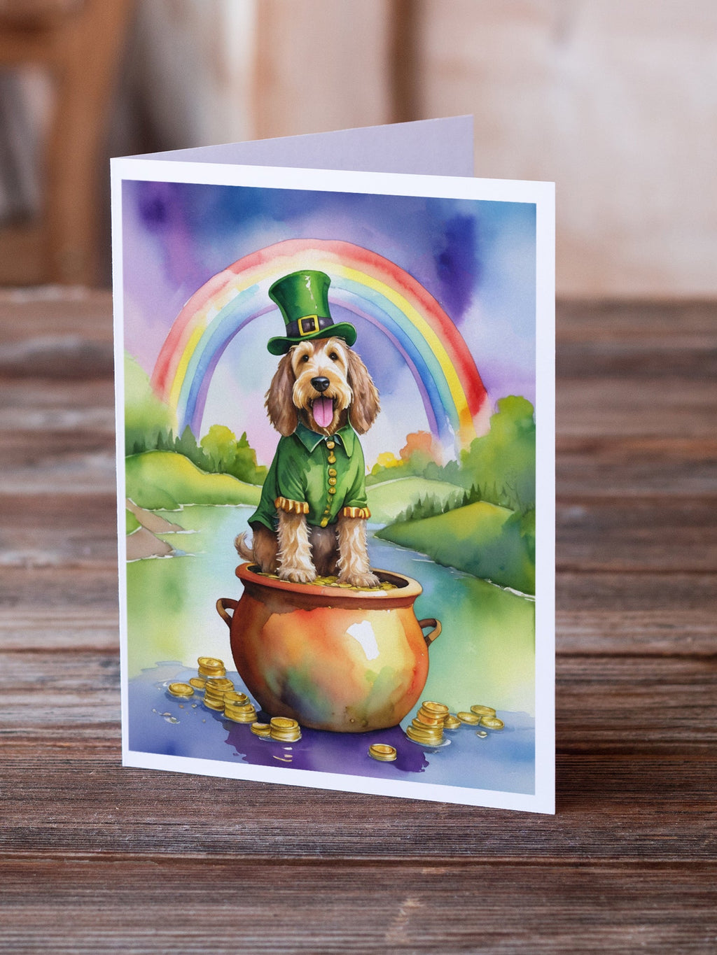 Otterhound St Patrick's Day Greeting Cards Pack of 8 Blank Cards with Envelopes Whimsical A7 Size 5x7