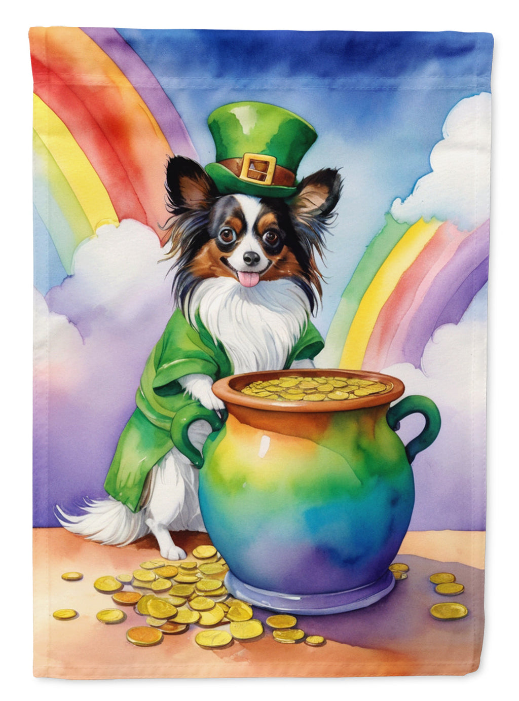 Papillon St Patrick's Day House Flag 28x40 Porch Sleeve Pole Decorative Outside Yard Banner Artwork Wall Hanging, Polyester