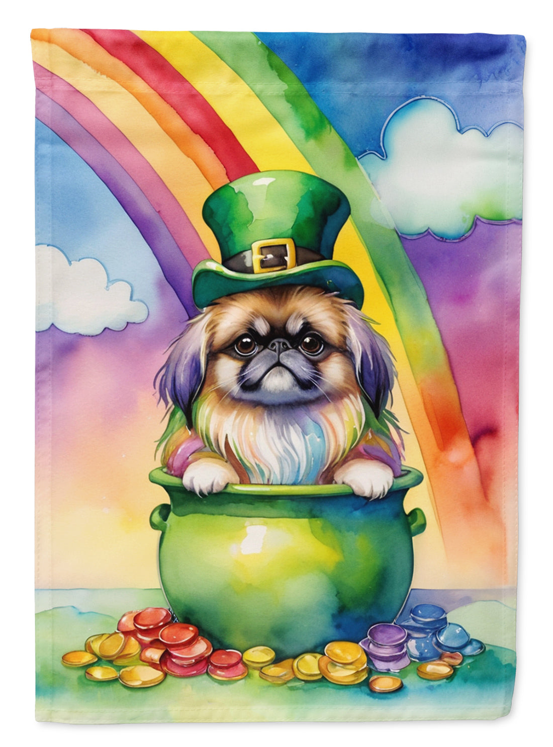 Pekingese St Patrick's Day House Flag 28x40 Porch Sleeve Pole Decorative Outside Yard Banner Artwork Wall Hanging, Polyester