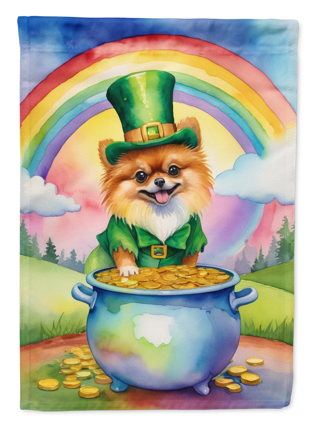 Pomeranian St Patrick's Day House Flag 28x40 Porch Sleeve Pole Decorative Outside Yard Banner Artwork Wall Hanging, Polyester