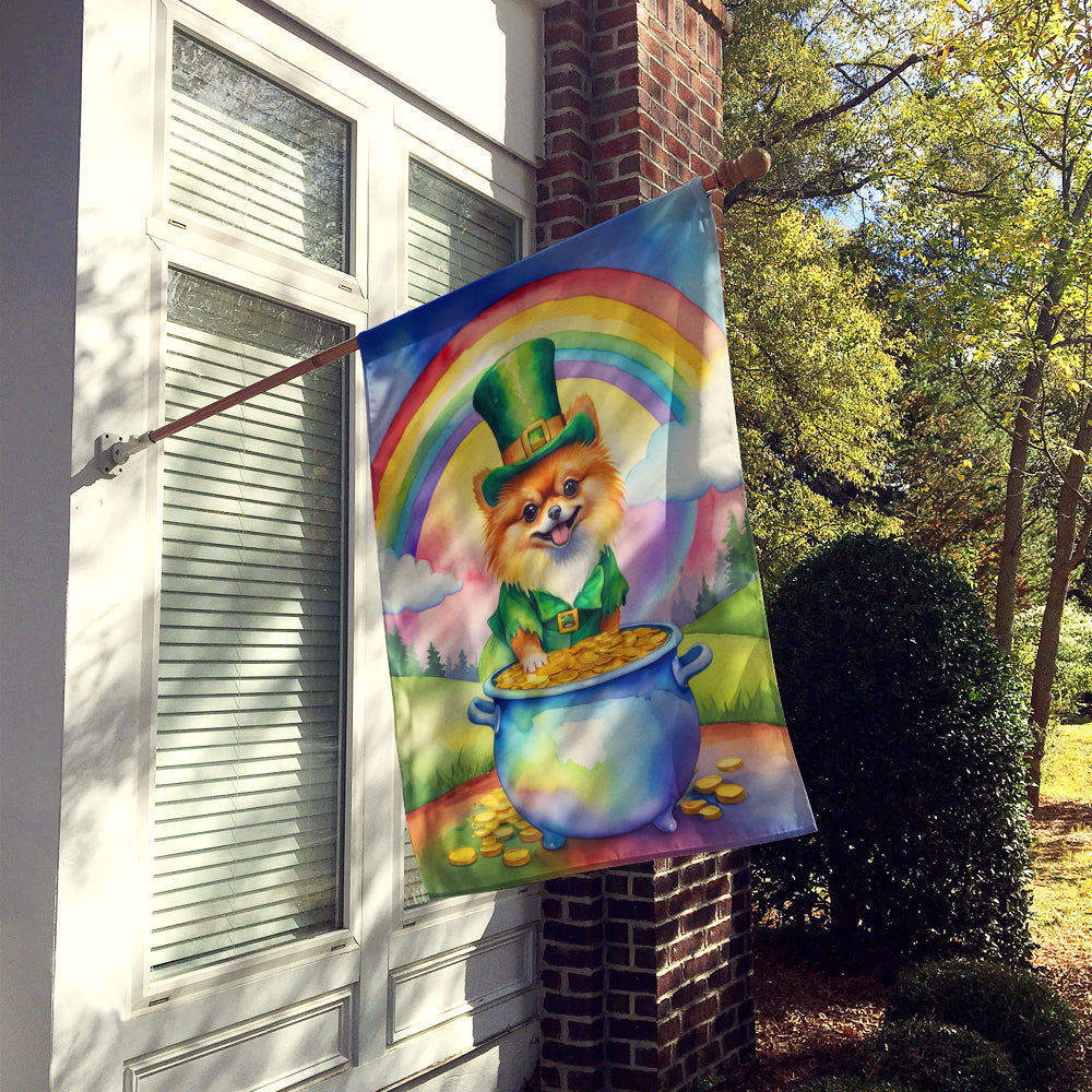 Pomeranian St Patrick's Day House Flag 28x40 Porch Sleeve Pole Decorative Outside Yard Banner Artwork Wall Hanging, Polyester