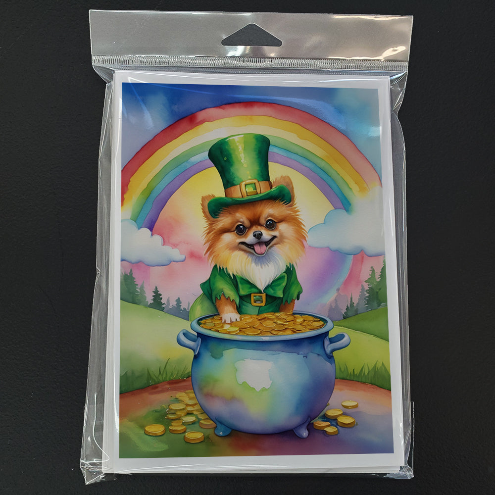 Pomeranian St Patrick's Day Greeting Cards Pack of 8 Blank Cards with Envelopes Whimsical A7 Size 5x7