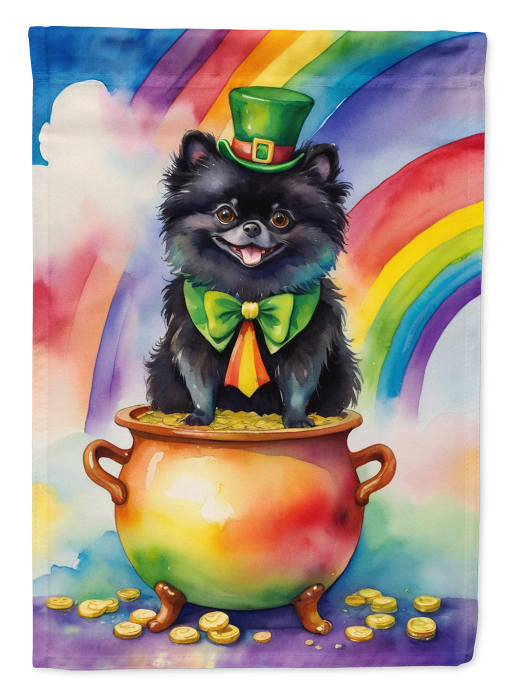Pomeranian St Patrick's Day House Flag 28x40 Porch Sleeve Pole Decorative Outside Yard Banner Artwork Wall Hanging, Polyester