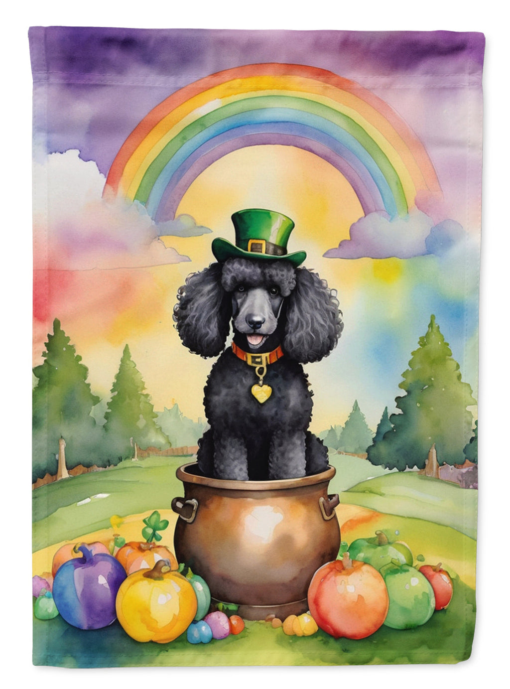 Black Poodle St Patrick's Day House Flag 28x40 Porch Sleeve Pole Decorative Outside Yard Banner Artwork Wall Hanging, Polyester