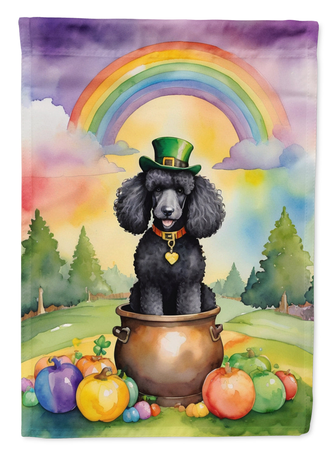 Black Poodle St Patrick's Day House Flag 28x40 Porch Sleeve Pole Decorative Outside Yard Banner Artwork Wall Hanging, Polyester