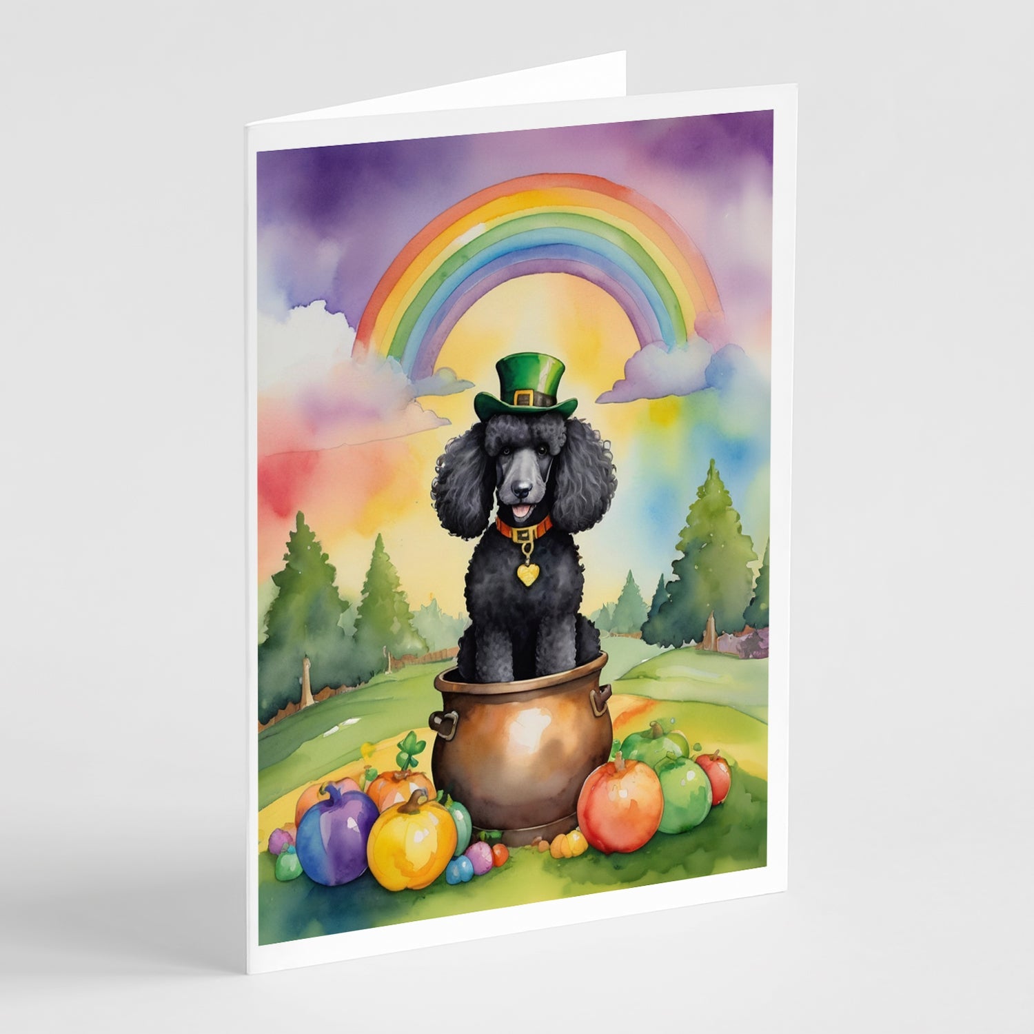 Black Poodle St Patrick's Day Greeting Cards Pack of 8 Blank Cards with Envelopes Whimsical A7 Size 5x7