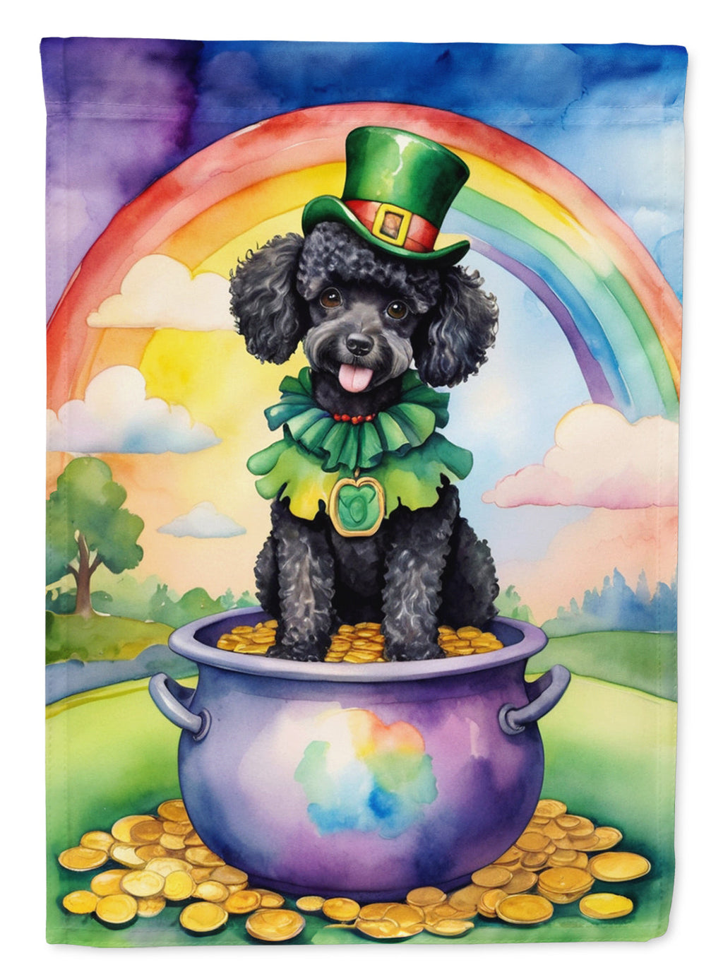 Black Poodle St Patrick's Day House Flag 28x40 Porch Sleeve Pole Decorative Outside Yard Banner Artwork Wall Hanging, Polyester