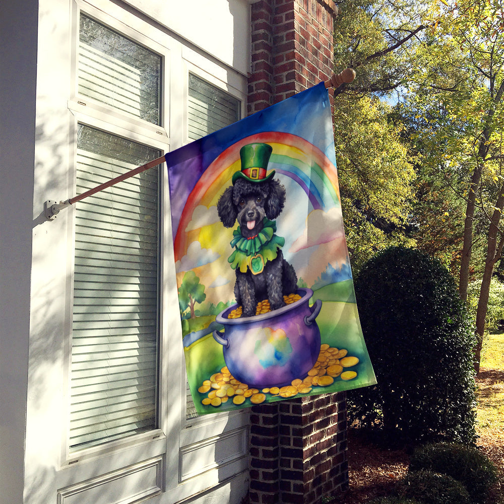 Black Poodle St Patrick's Day House Flag 28x40 Porch Sleeve Pole Decorative Outside Yard Banner Artwork Wall Hanging, Polyester