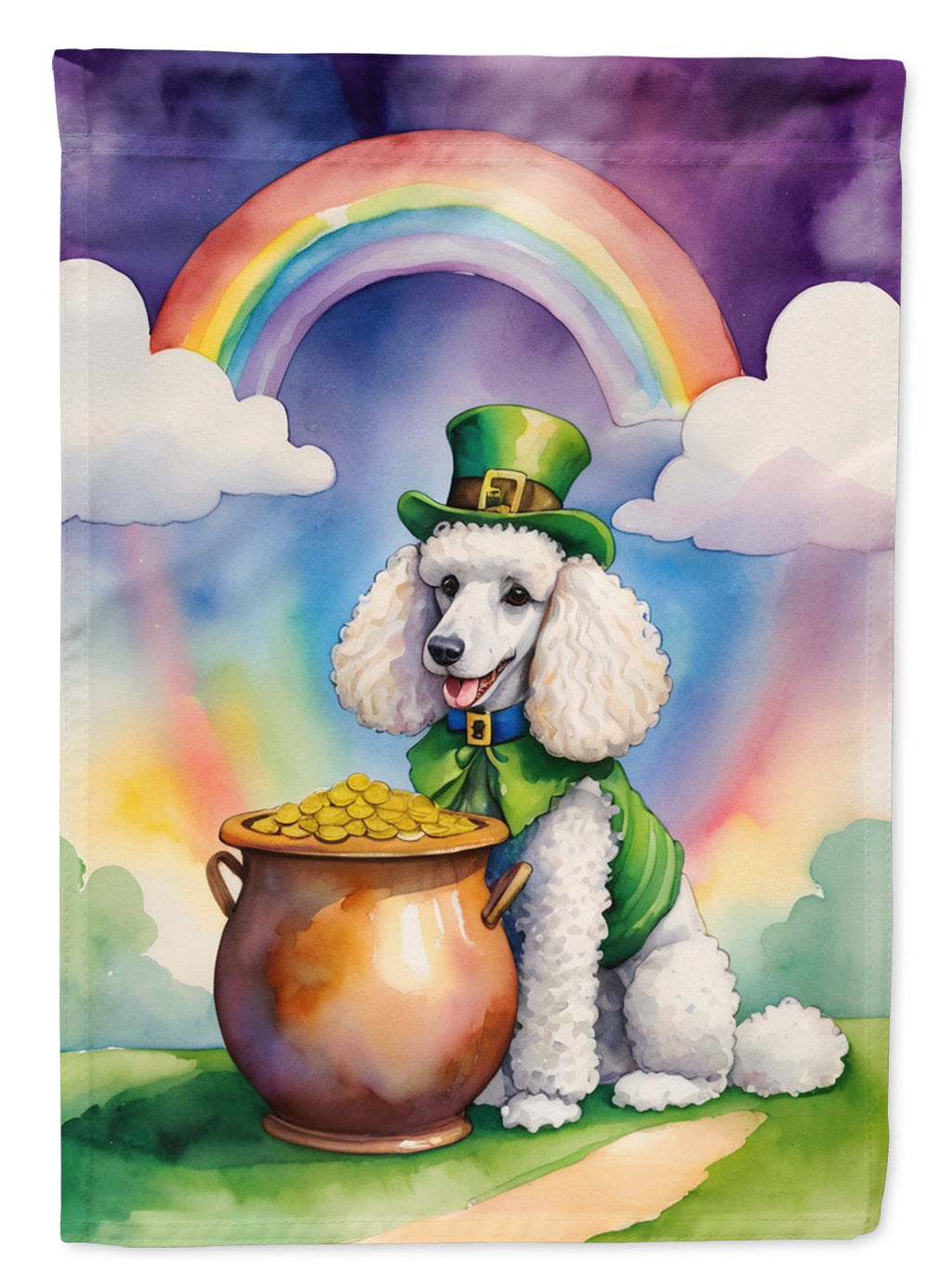 White Poodle St Patrick's Day House Flag 28x40 Porch Sleeve Pole Decorative Outside Yard Banner Artwork Wall Hanging, Polyester