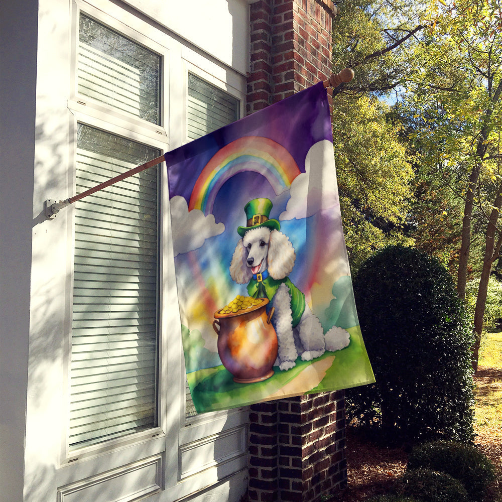 White Poodle St Patrick's Day House Flag 28x40 Porch Sleeve Pole Decorative Outside Yard Banner Artwork Wall Hanging, Polyester