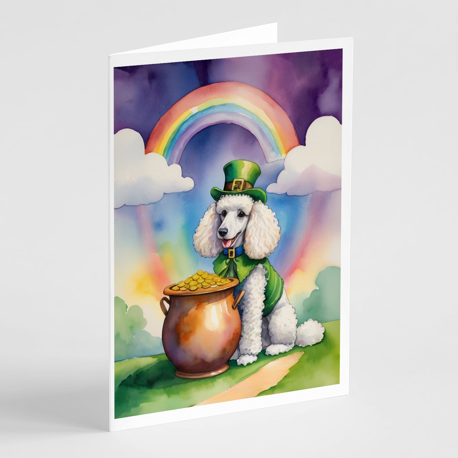 White Poodle St Patrick's Day Greeting Cards Pack of 8 Blank Cards with Envelopes Whimsical A7 Size 5x7