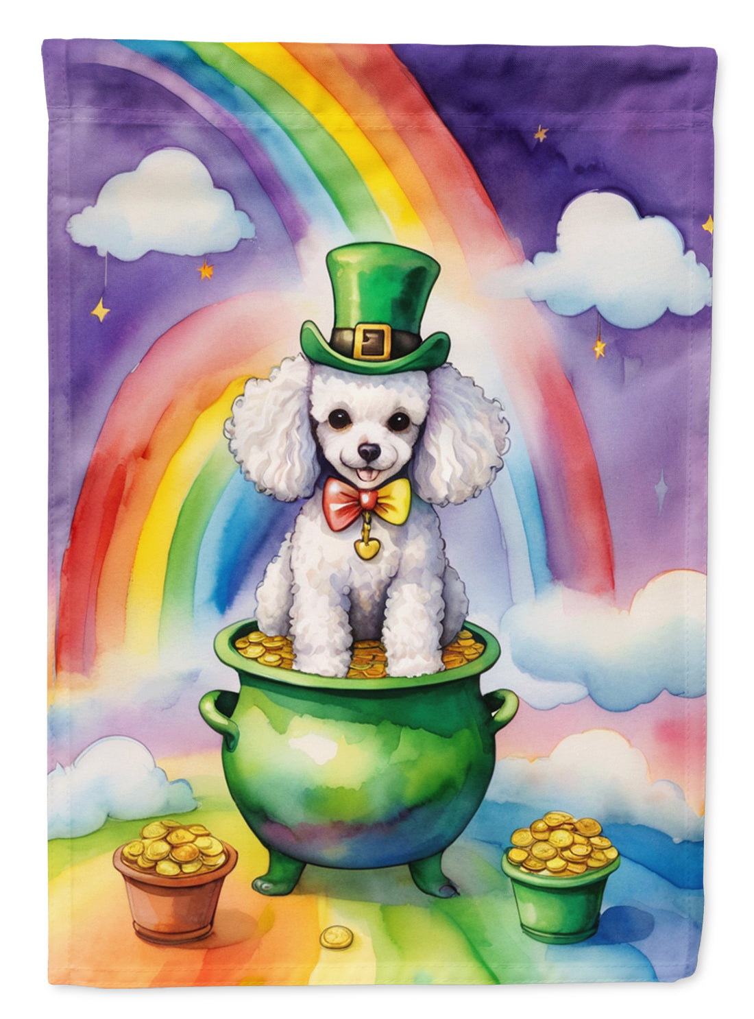White Poodle St Patrick's Day House Flag 28x40 Porch Sleeve Pole Decorative Outside Yard Banner Artwork Wall Hanging, Polyester